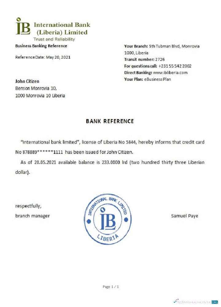 Download Liberia IB International Bank reference Photoshop template